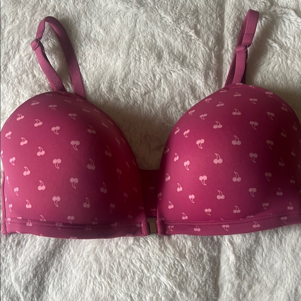 Victoria's Secret Pink with cherry’s design, snap at front Bra,